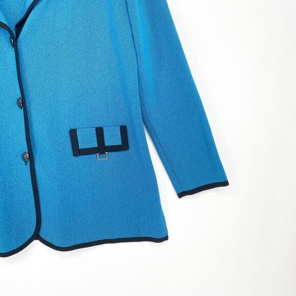 VTG Misook Exclusively Women L Blazer Jacket Turquoise Blue Shoulder Pad Acrylic - Picture 3 of 6
